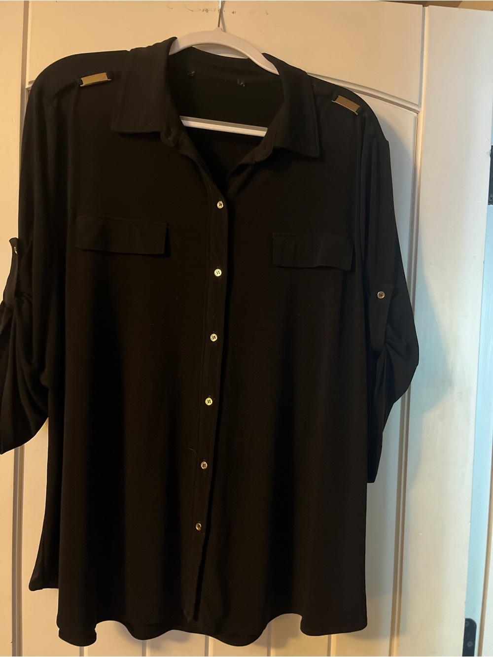 Zara Black Button-Front Blouse 2XL | Gold-Tone accents and buttons